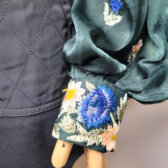 Free People Jessica Green Embroidered Boho Blouse Large Holiday Cottagecore Fall - Picture 2 of 8